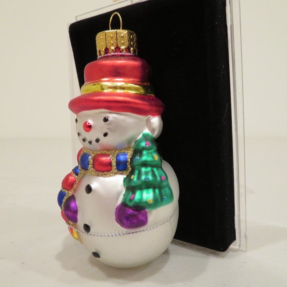 Christmas Glass Ornament Snowman Handcrafted by Unique Treasure Box Keepsake - Picture 4 of 6